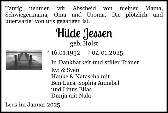 Traueranzeige von Hilde Jessen von Sylter Rundschau