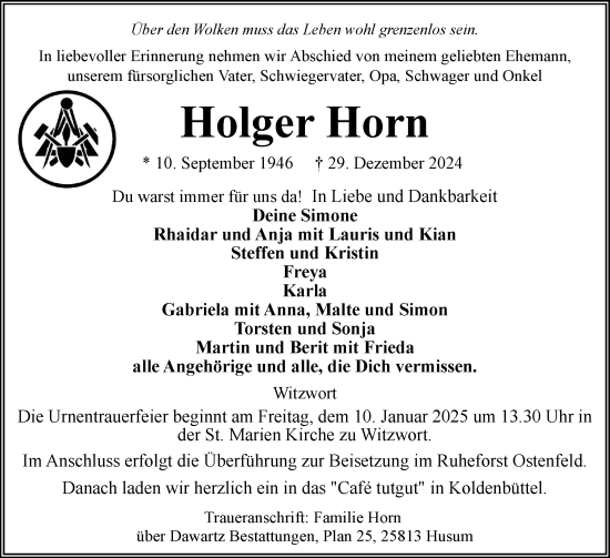 Traueranzeige von Holger Horn von Husumer Nachrichten, Nordfriesland Tageblatt