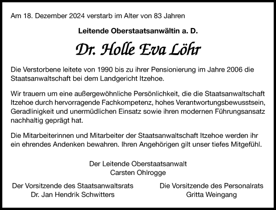 Traueranzeige von Holle Eva Löhr von Norddeutsche Rundschau, Wilstersche Zeitung, Glückstädter Fortuna