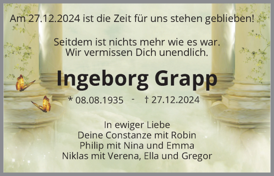 Traueranzeige von Ingeborg Grapp von Region Pinneberg und tip Pinneberg