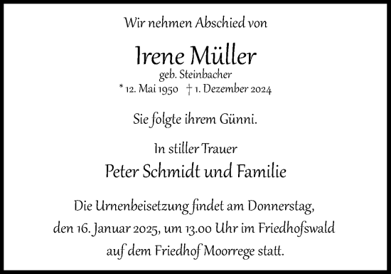 Traueranzeige von Irene Müller von Uetersener Nachrichten, Der tip am Wochenende