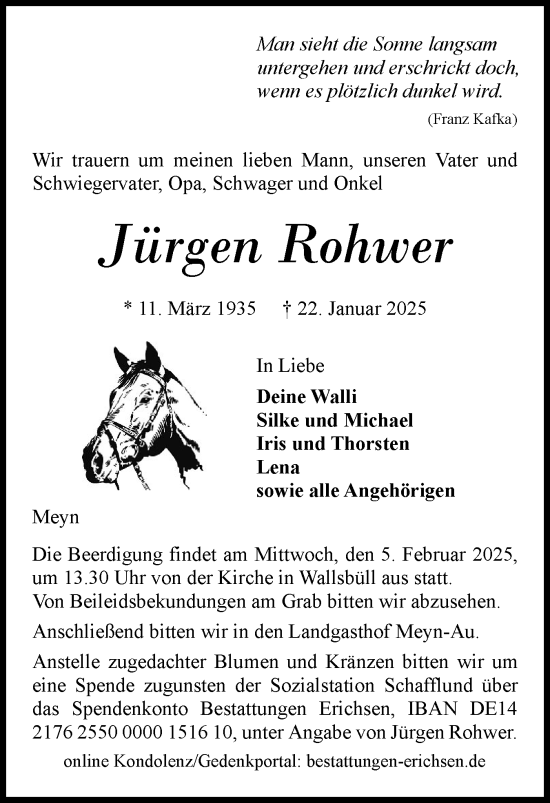 Traueranzeige von Jürgen Rohwer von Flensburger Tageblatt