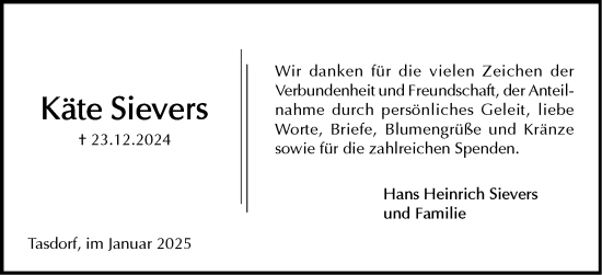 Traueranzeige von Käthe Sievers von Holsteinischer Courier