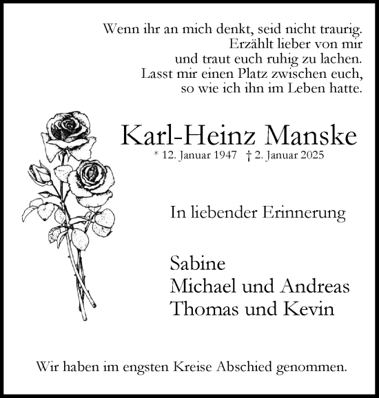 Traueranzeige von Karl-Heinz Manske von Uetersener Nachrichten, Der tip am Wochenende