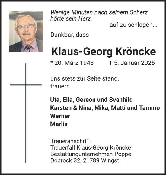 Traueranzeige von Klaus-Georg Kröncke von Region Pinneberg und tip Pinneberg