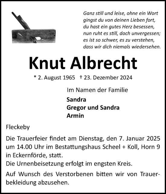 Traueranzeige von Knut Albrecht von Eckernförder Zeitung