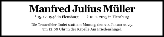 Traueranzeige von Manfred Julius Müller von Flensburger Tageblatt