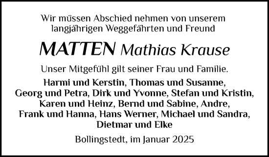 Traueranzeige von Mathias Krause von Flensburger Tageblatt