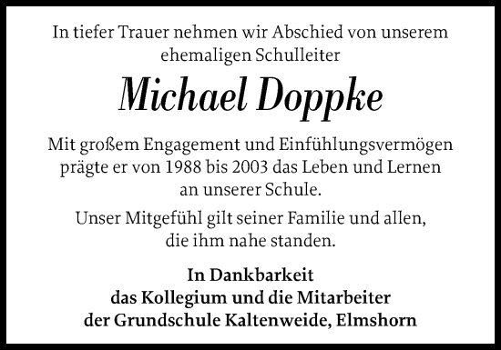 Traueranzeige von Michael Doppke von Elmshorner Nachrichten, Barmstedter Zeitung