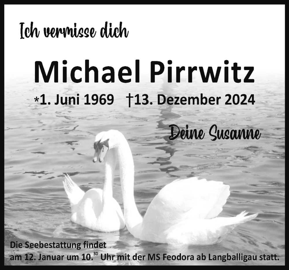  Traueranzeige für Michael Pirrwitz vom 04.01.2025 aus Flensburger Tageblatt