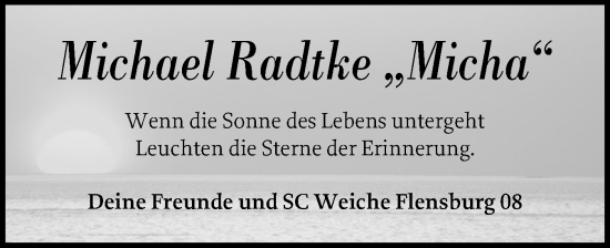 Traueranzeige von Michael Radtke von Flensburger Tageblatt