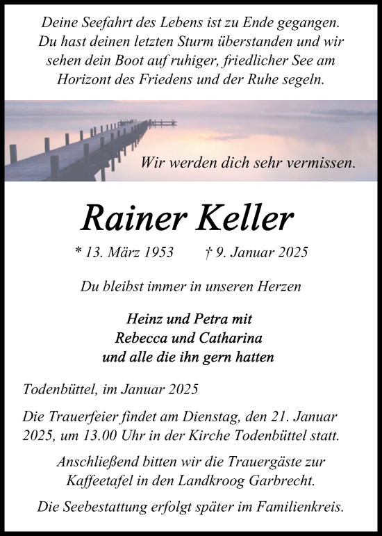 Traueranzeige von Rainer Keller von Schleswig-Holsteinische Landeszeitung