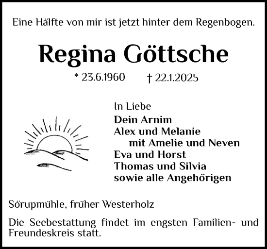 Traueranzeige von Regina Göttsche von Flensburger Tageblatt