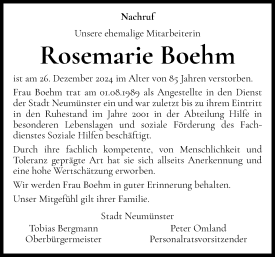 Traueranzeige von Rosemarie Boehm von Holsteinischer Courier