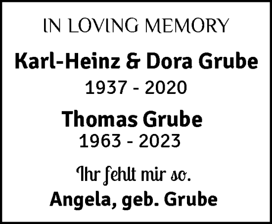 Traueranzeige von Thomas Grube von Flensburger Tageblatt