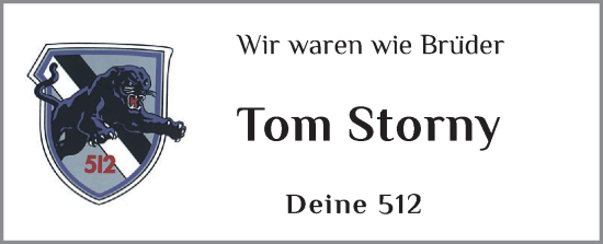 Traueranzeige von Tom Storny von Schleswiger Nachrichten, Schlei-Bote