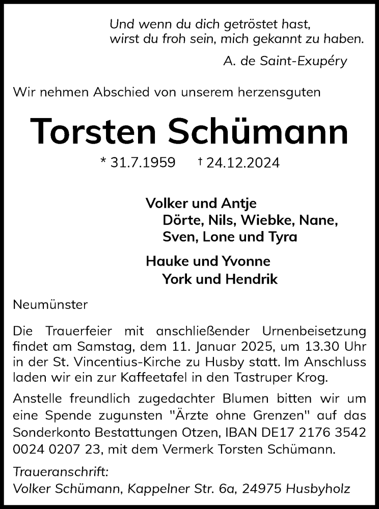  Traueranzeige für Torsten Schümann vom 04.01.2025 aus Flensburger Tageblatt