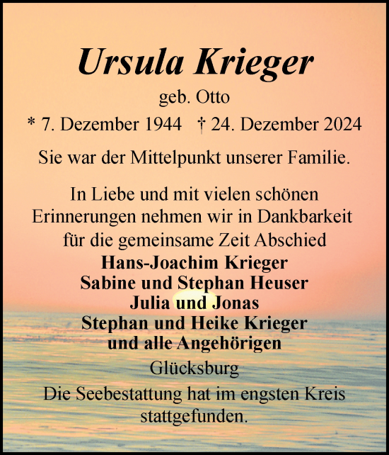 Traueranzeige von Ursula Krieger von Flensburger Tageblatt