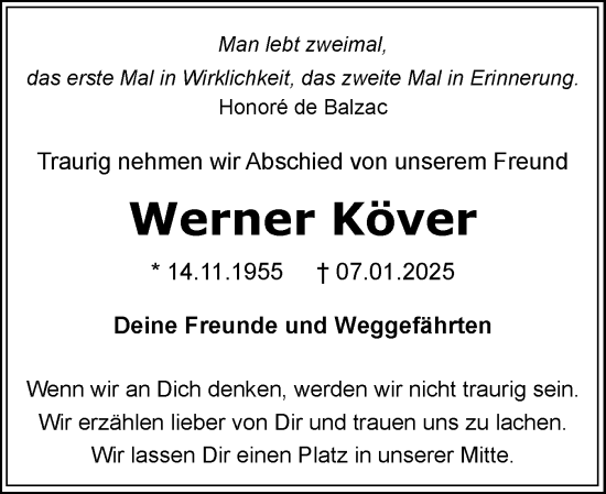 Traueranzeige von Werner Köver von Flensburger Tageblatt