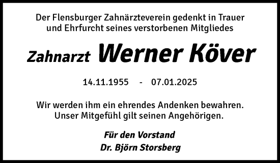 Traueranzeige von Werner Köver von Flensburger Tageblatt