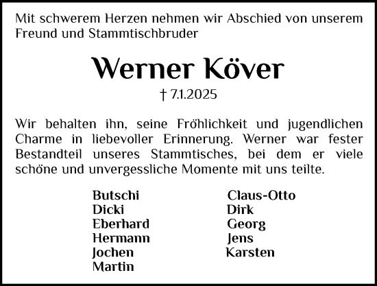 Traueranzeige von Werner Köver von Flensburger Tageblatt