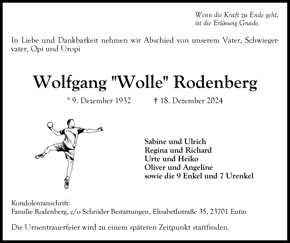  Traueranzeige für Wolfgang Rodenberg vom 28.12.2024 aus Ostholsteiner Anzeiger
