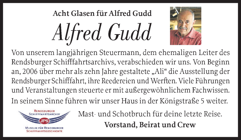  Traueranzeige für Alfred Gudd vom 29.10.2025 aus Schleswig-Holsteinische Landeszeitung
