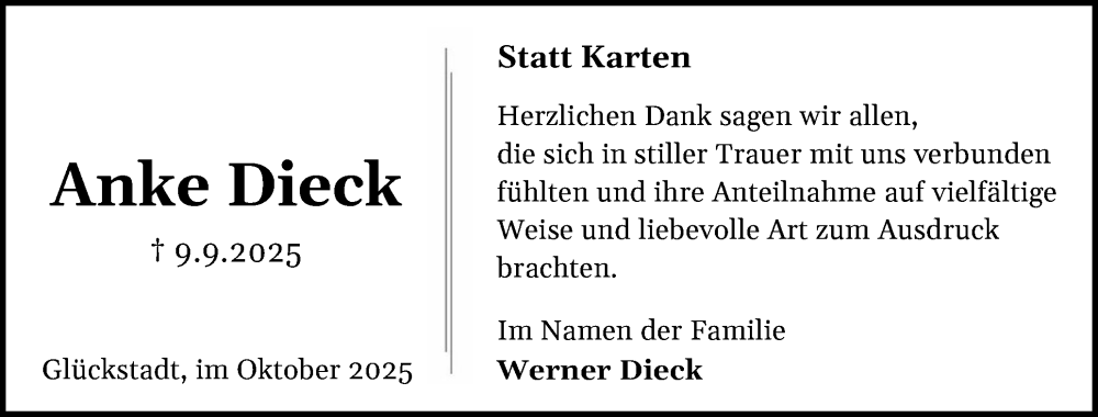  Traueranzeige für Anke Dieck vom 25.10.2025 aus Region Steinburg-Elmshorn