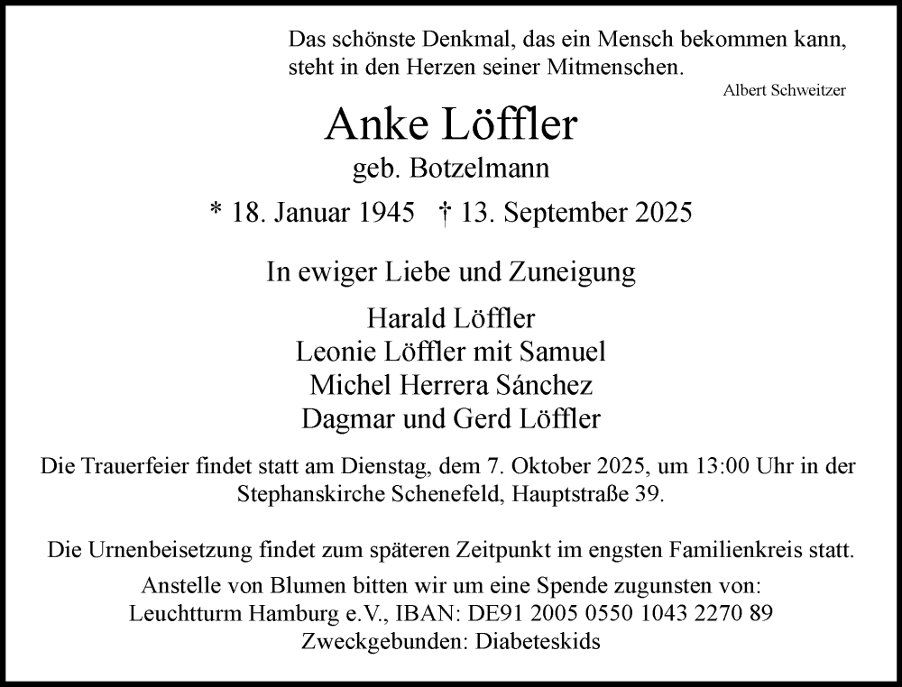  Traueranzeige für Anke Löffler vom 04.10.2025 aus Region Pinneberg und tip Pinneberg