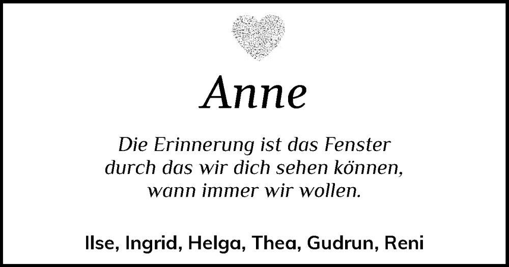  Traueranzeige für Anne  vom 25.10.2025 aus Schleswiger Nachrichten, Schlei-Bote
