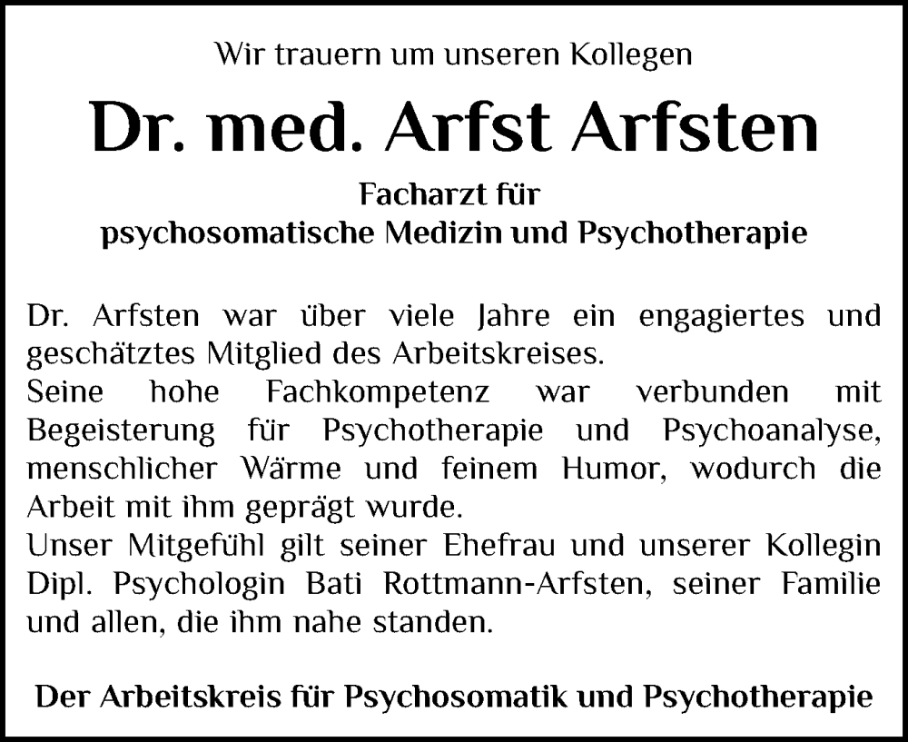  Traueranzeige für Arfst-J. Arfsten vom 25.10.2025 aus Flensburger Tageblatt