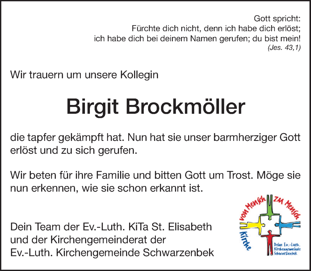  Traueranzeige für Birgit Brockmöller vom 11.10.2025 aus Wochenend Anzeiger