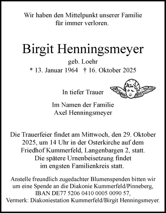 Traueranzeige von Birgit Henningsmeyer von Region Pinneberg und tip Pinneberg