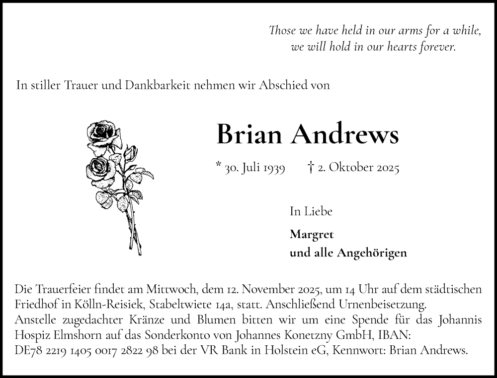  Traueranzeige für Brian Andrews vom 25.10.2025 aus Elmshorner Nachrichten, Barmstedter Zeitung