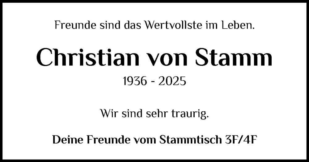  Traueranzeige für Christian von Stamm vom 11.10.2025 aus Flensburger Tageblatt