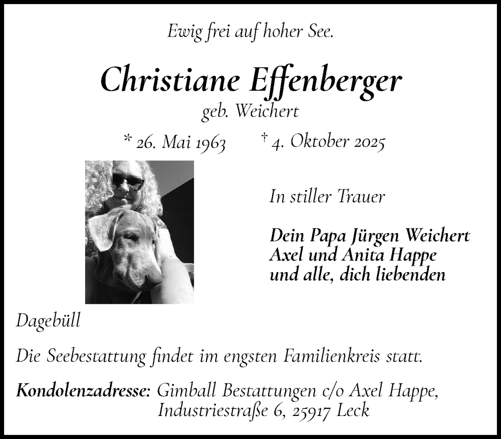  Traueranzeige für Christiane Effenberger vom 17.10.2025 aus Husumer Nachrichten, Nordfriesland Tageblatt