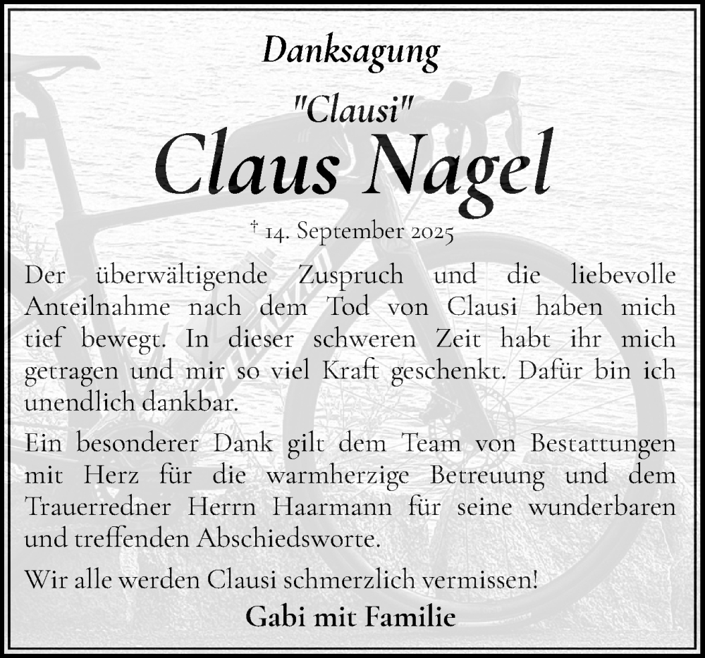  Traueranzeige für Claus Nagel vom 01.11.2025 aus Region Flensburg