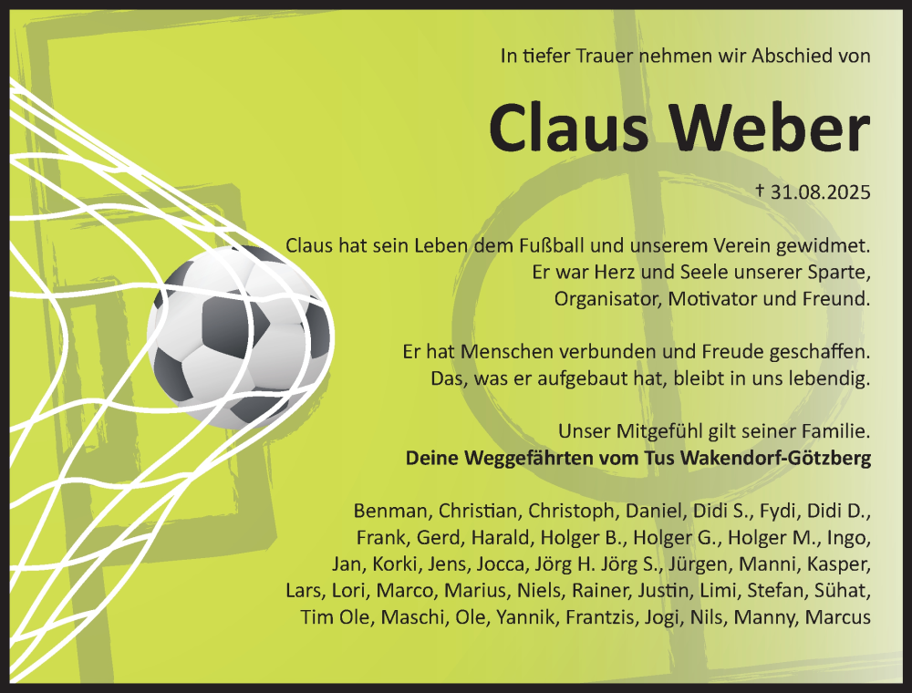  Traueranzeige für Claus Weber vom 04.10.2025 aus Umschau