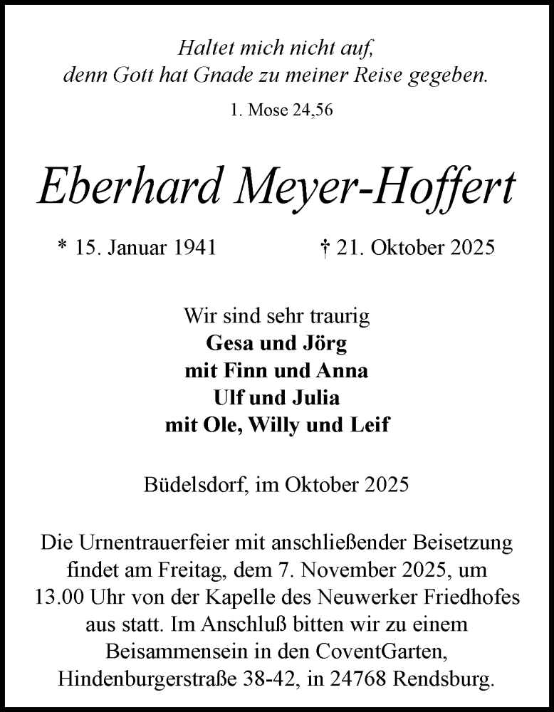  Traueranzeige für Eberhard Meyer-Hoffert vom 25.10.2025 aus Schleswig-Holsteinische Landeszeitung