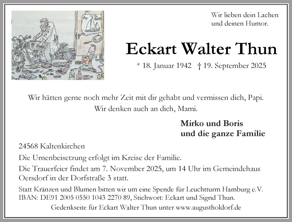  Traueranzeige für Eckart Walter Thun vom 11.10.2025 aus Umschau