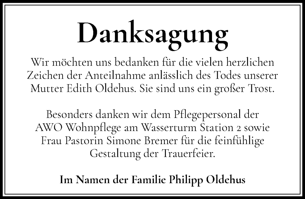  Traueranzeige für Edith Oldehus vom 18.10.2025 aus Holsteinischer Courier