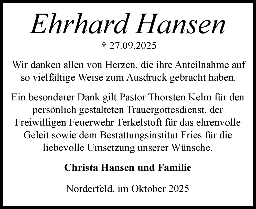  Traueranzeige für Ehrhard Hansen vom 01.11.2025 aus Flensburger Tageblatt