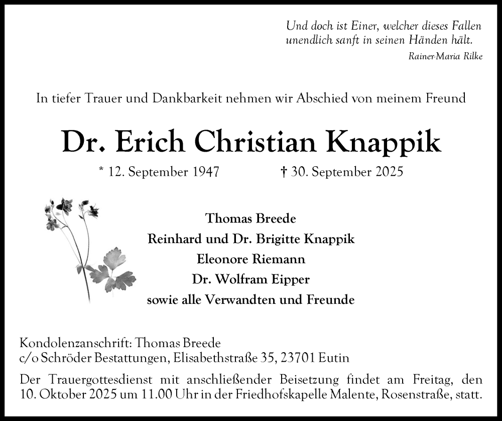  Traueranzeige für Erich Christian Knappik vom 08.10.2025 aus Ostholsteiner Anzeiger
