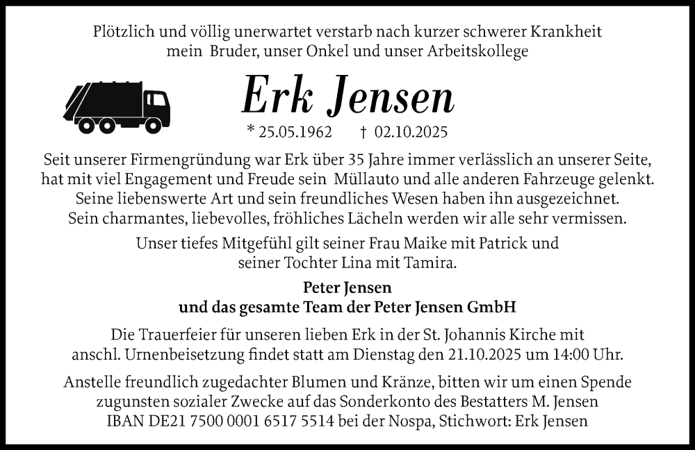  Traueranzeige für Erk Jensen vom 18.10.2025 aus Der Insel-Bote