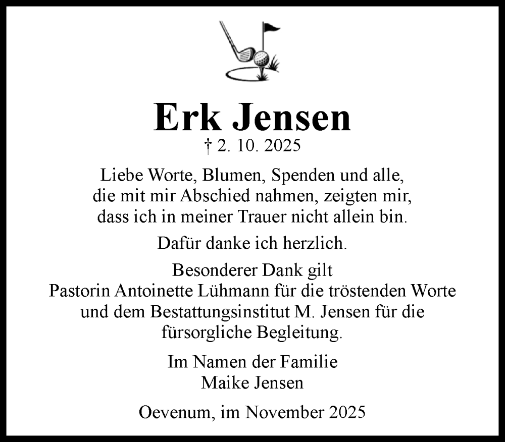  Traueranzeige für Erk Jensen vom 01.11.2025 aus Der Insel-Bote