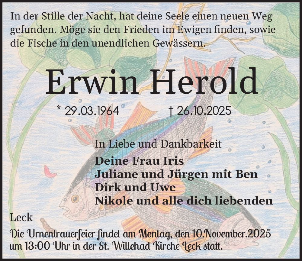  Traueranzeige für Erwin Herold vom 01.11.2025 aus Husumer Nachrichten, Nordfriesland Tageblatt