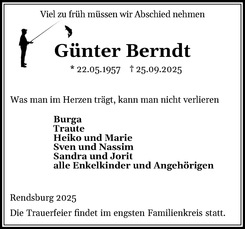  Traueranzeige für Günter Berndt vom 04.10.2025 aus Schleswig-Holsteinische Landeszeitung