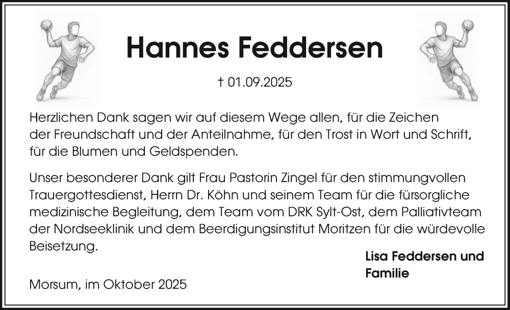 Traueranzeige für Hannes Feddersen vom 22.10.2025 aus Sylter Rundschau