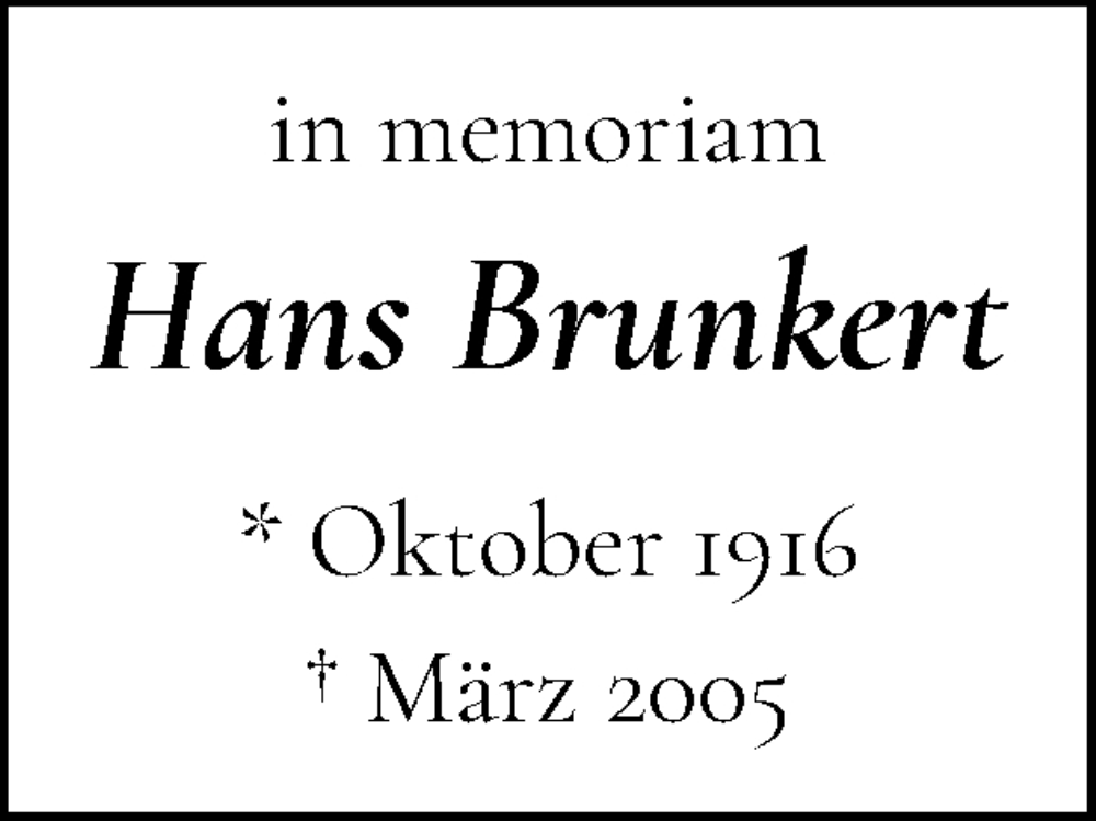  Traueranzeige für Hans Brunkert vom 18.10.2025 aus Eckernförder Zeitung, Hallo Eckernförde