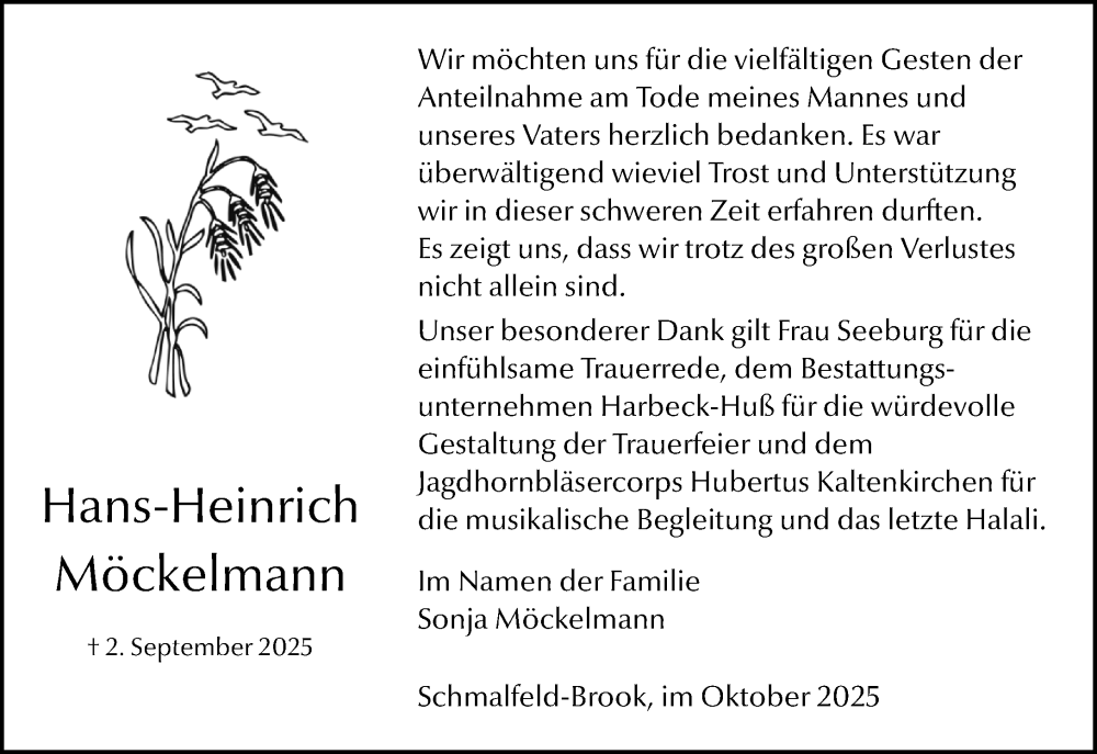  Traueranzeige für Hans-Heinrich Möckelmann vom 11.10.2025 aus Umschau